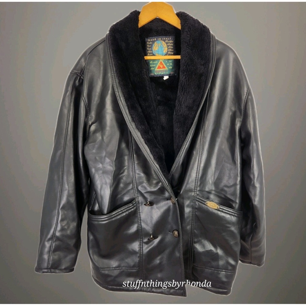 Gruppo V Shearling Faux Leather Coat Made in Italy Jacket Shearling Lined Size L